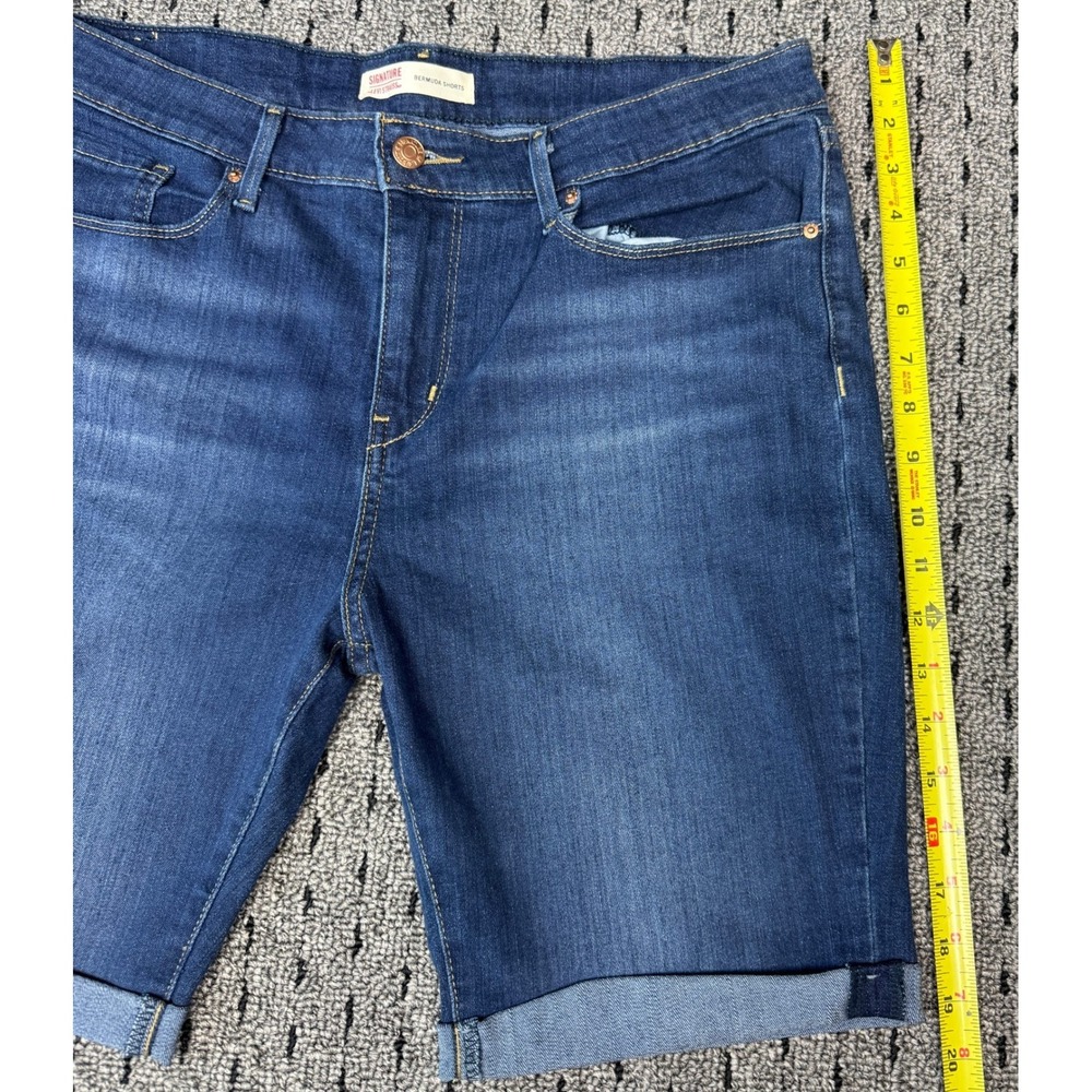 Signature by Levi Strauss Womens Bermuda Shorts Dark Wash Cuff Stretch Denim 34 - Picture 5 of 9